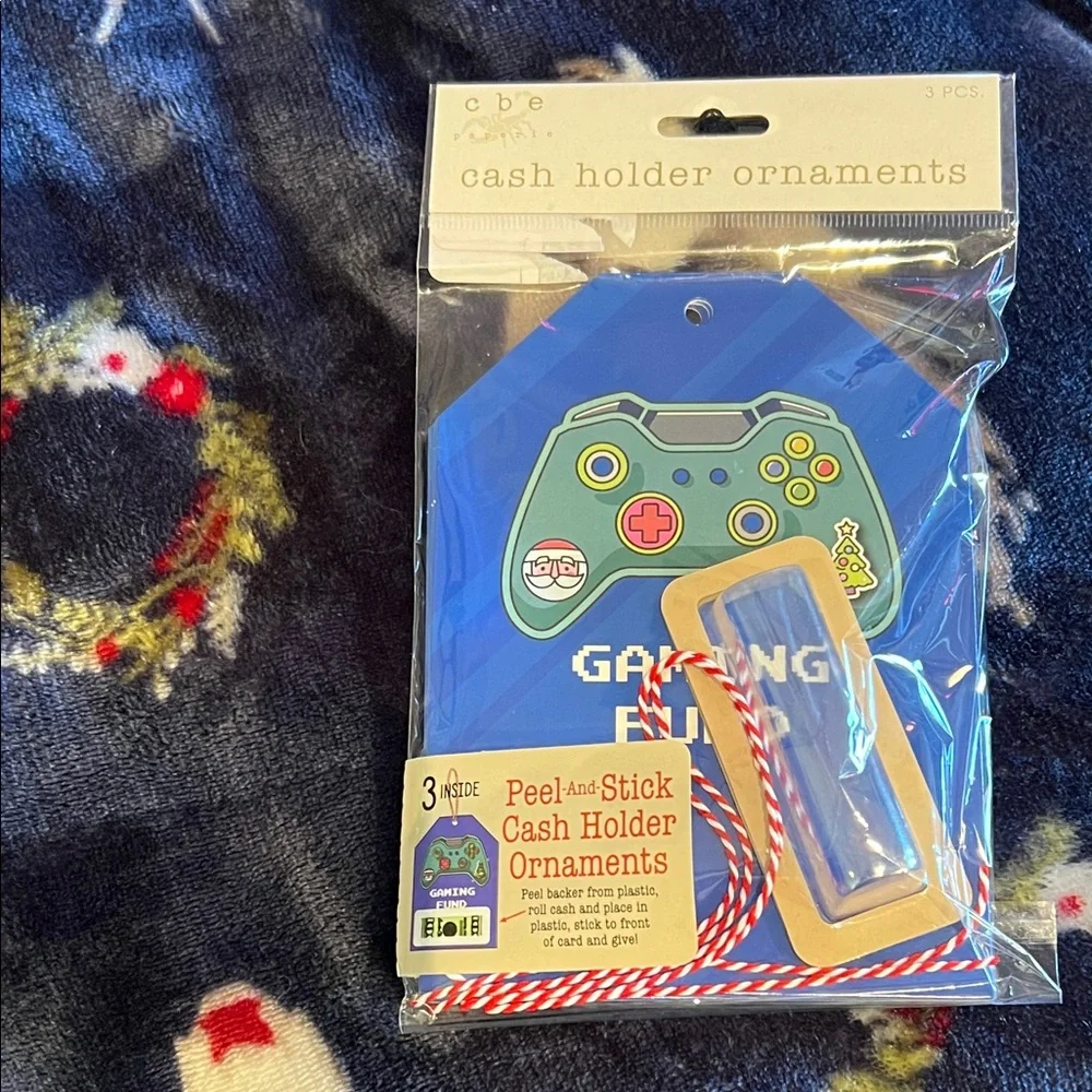 Christmas Gift - Gaming Fund - 3 Blue Cash Holder Ornaments